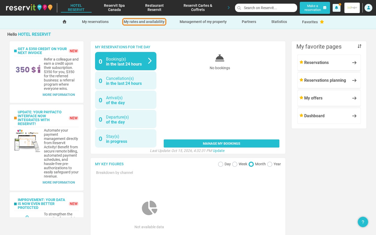 Main menu with My rates and availability highlighted