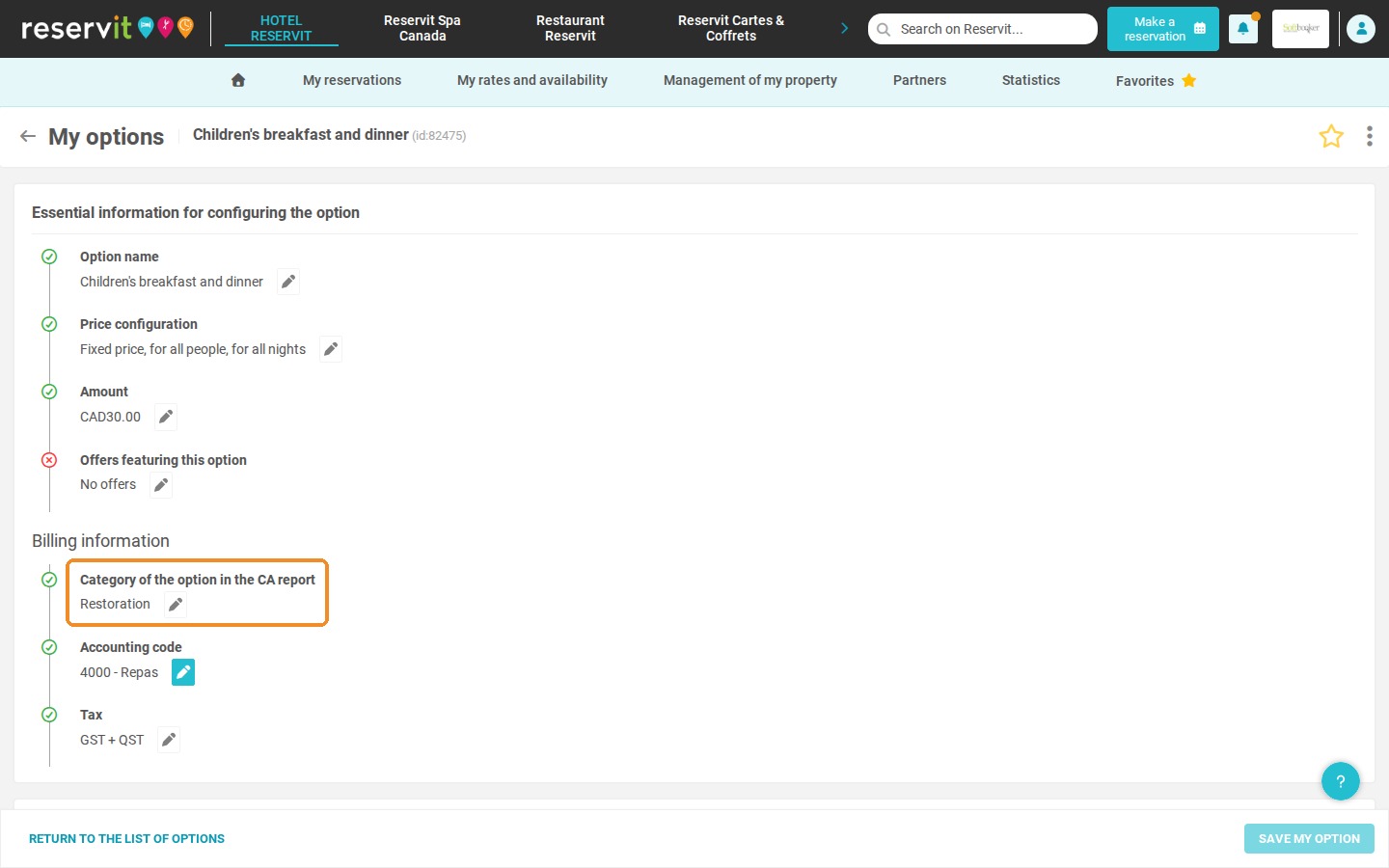 option category