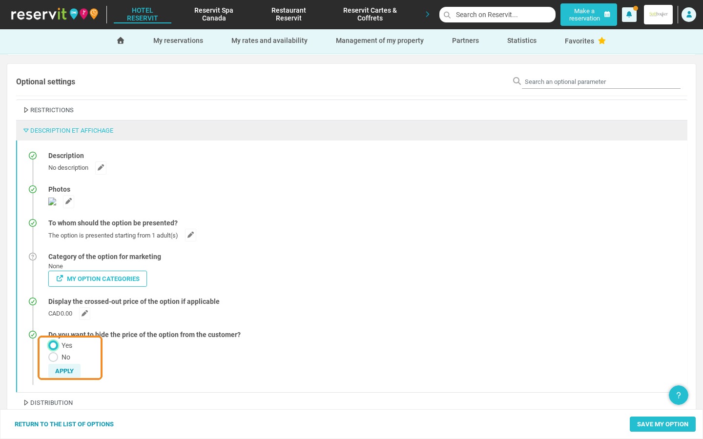 Yes selected and the Apply button highlighted